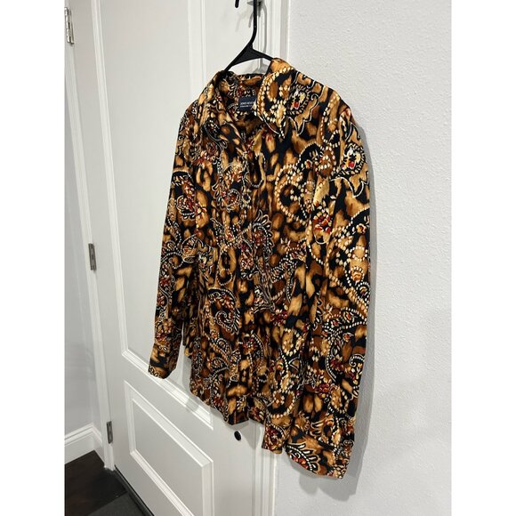 Jones New York Button Front Blouse Brown Black Sz 1X  Paisley Animal Print Work - Picture 3 of 10